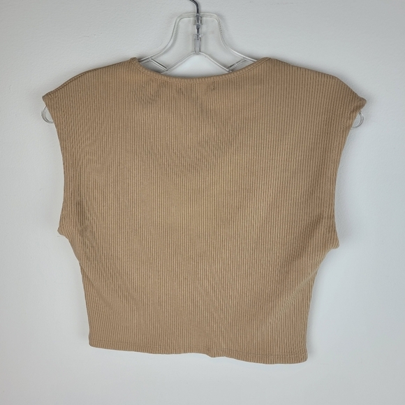 Popular 21 tan ribbed sleeveless crop top Y2K neutral knit minimalist grandma L - Picture 4 of 9